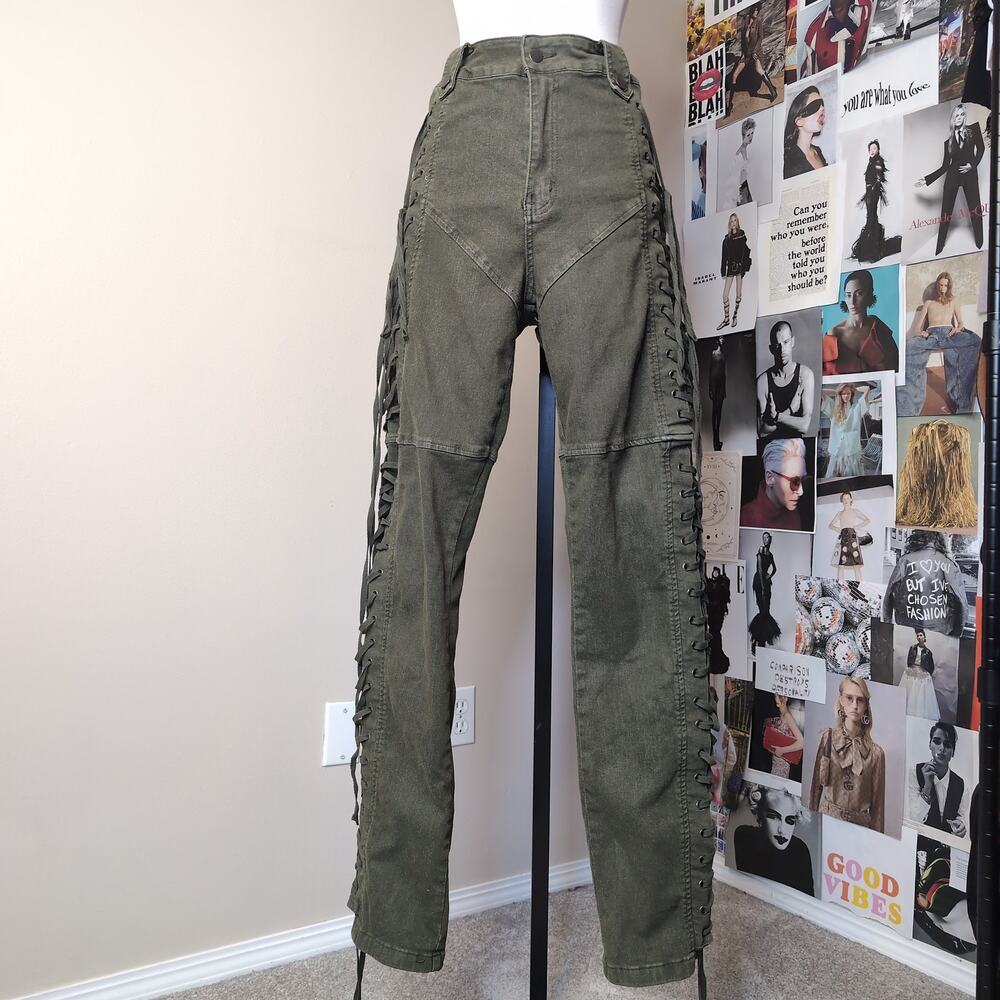 Lace Up Side Panel Olive Green Grunge Pants